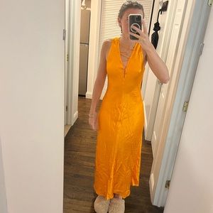 Lace Front Midi Dress- Orange